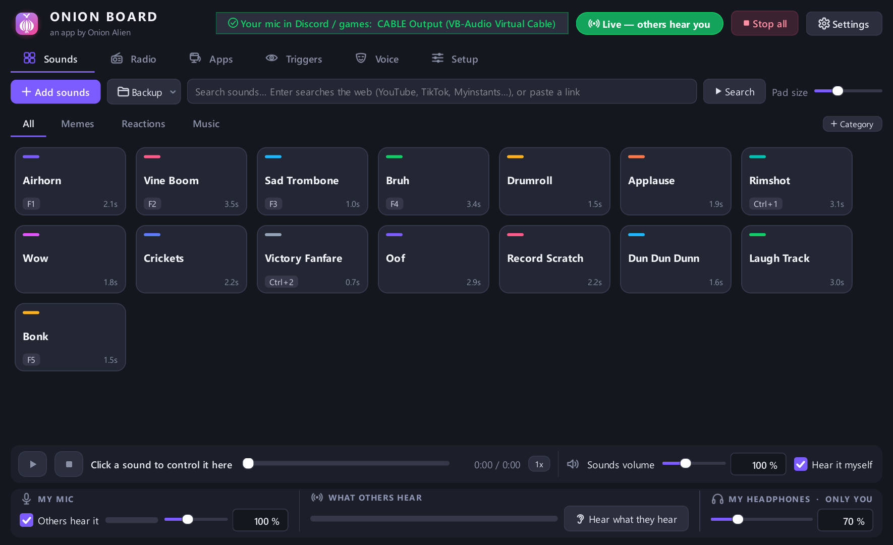 The Sounds tab